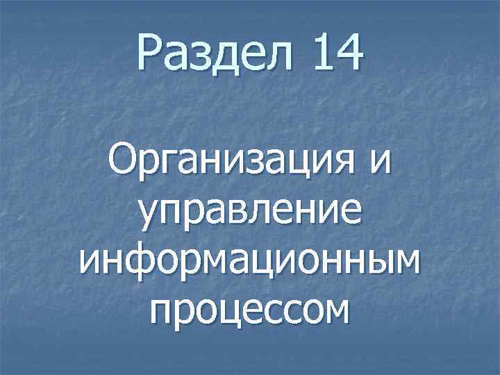 Раздел 14 Организация и управление информационным процессом 