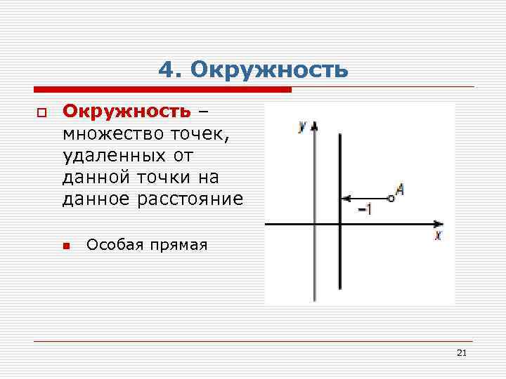 4. Окружность o Окружность – множество точек, удаленных от данной точки на данное расстояние