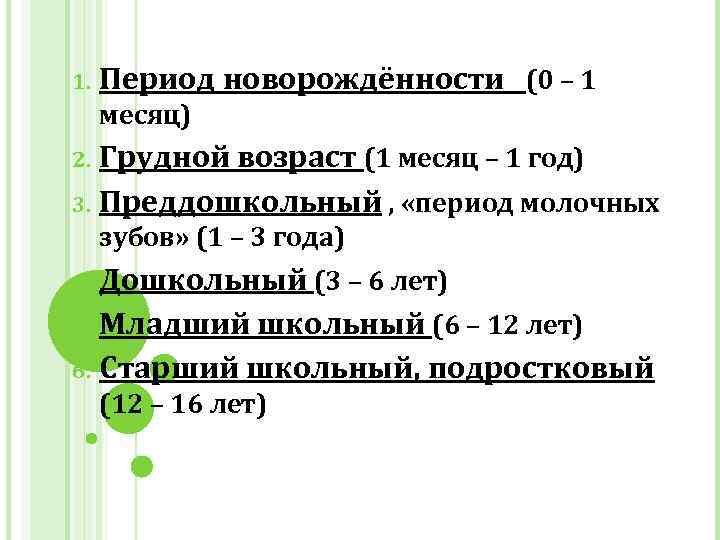 1. Период новорождённости (0 – 1 месяц) Грудной возраст (1 месяц – 1 год)