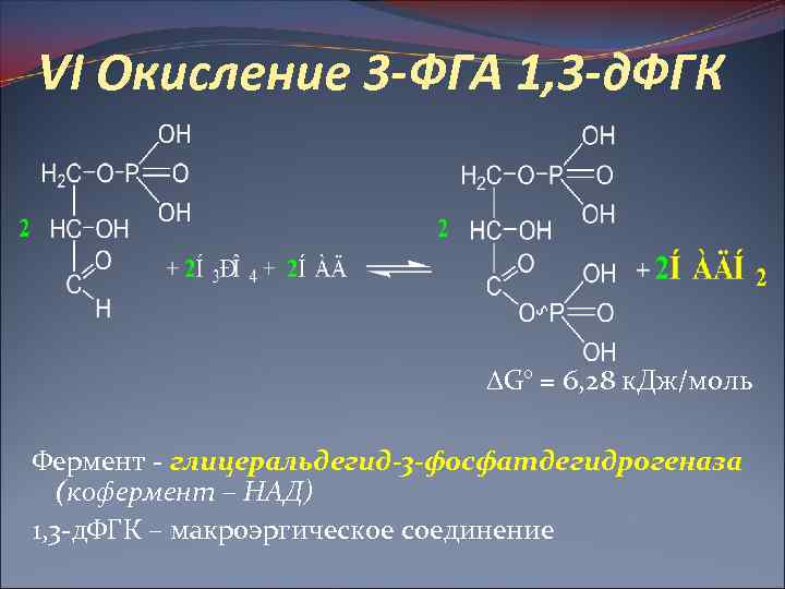 VI Окисление 3 -ФГА 1, 3 -д. ФГК G° = 6, 28 к. Дж/моль