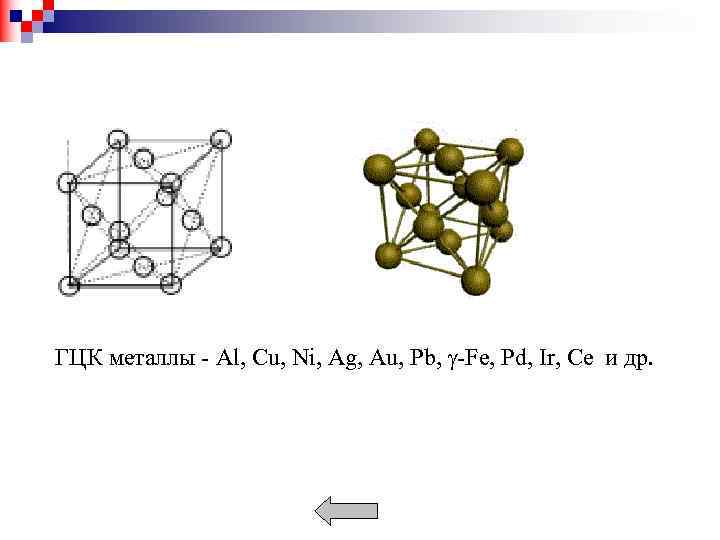 ГЦК металлы - Al, Cu, Ni, Ag, Au, Pb, -Fe, Pd, Ir, Ce и
