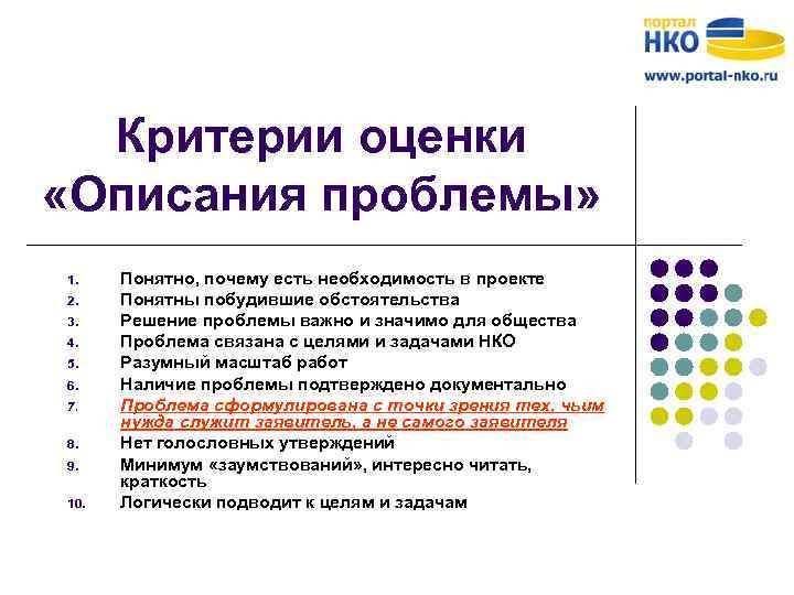Критерии оценки «Описания проблемы» 1. 2. 3. 4. 5. 6. 7. 8. 9. 10.