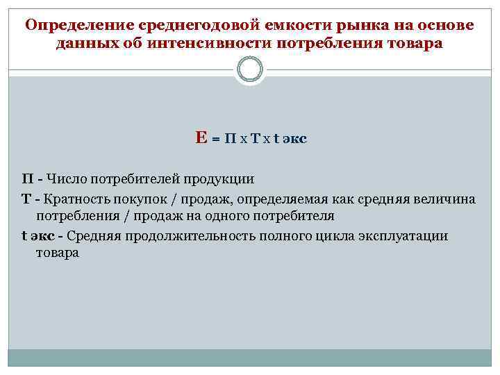 Определение среднегодовой емкости рынка на основе данных об интенсивности потребления товара Е = П