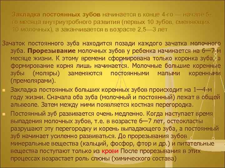 Закладка постоянных зубов начинается в конце 4 -го — начале 5 го месяца внутриутробного