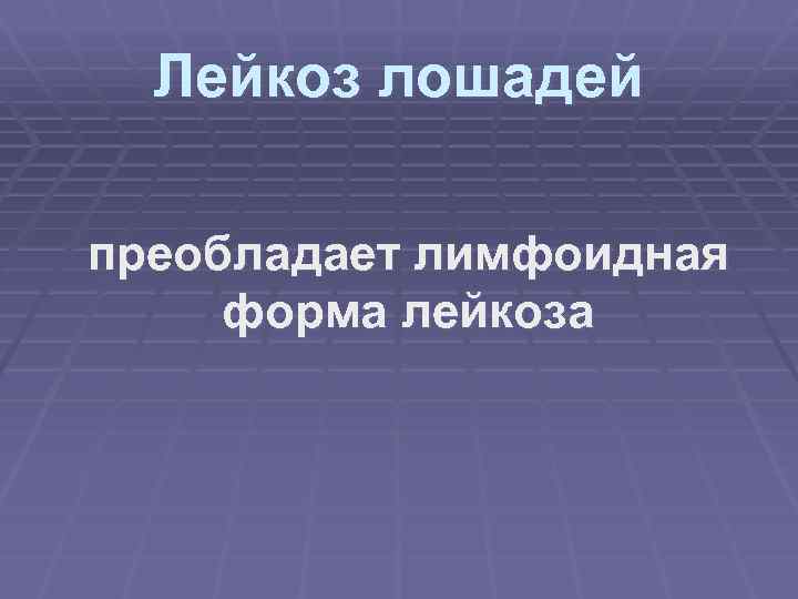 Лейкоз лошадей преобладает лимфоидная форма лейкоза 
