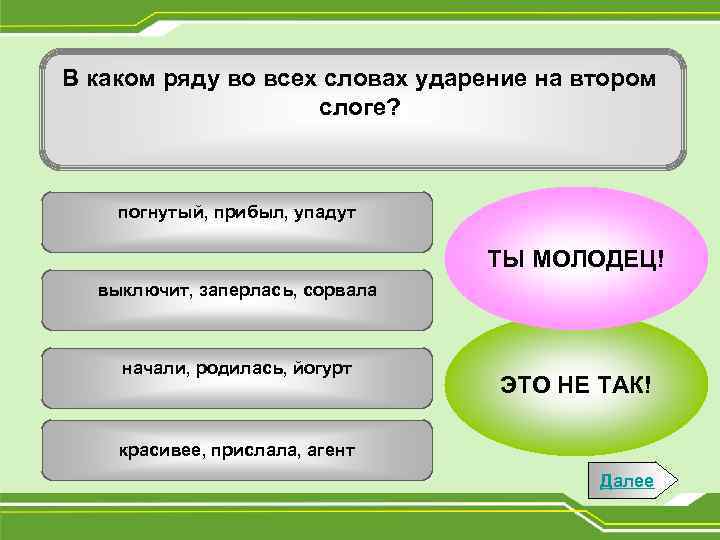 В каком ряду во всех словах ударение на втором слоге? погнутый, прибыл, упадут ТЫ