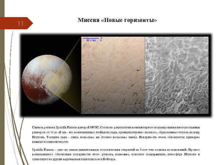 Миссия «Новые горизонты» 11 Снимок региона Sputnik Planum камерой MVIC. Согласно результатам компьютерного моделирования