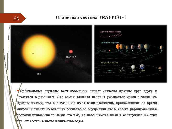 66 Планетная система TRAPPIST-1 Орбитальные периоды всех известных планет системы кратны другу и находятся