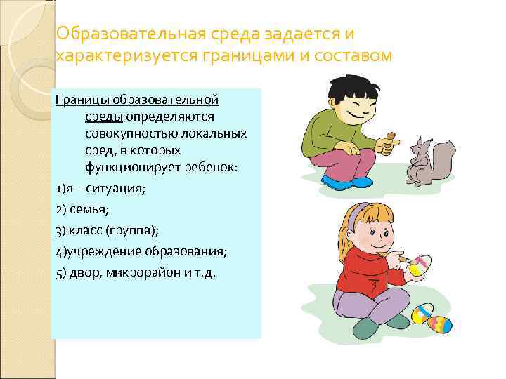 Образовательная среда задается и характеризуется границами и составом Границы образовательной среды определяются совокупностью локальных