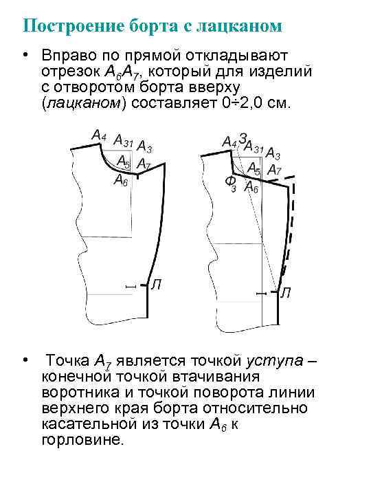 Построение борта с лацканом • Вправо по прямой откладывают отрезок А 6 А 7,