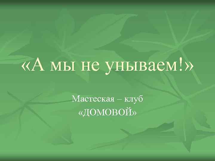  «А мы не унываем!» Мастеская – клуб «ДОМОВОЙ» 