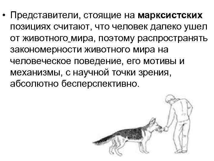  • Представители, стоящие на марксистских позициях считают, что человек далеко ушел от животного