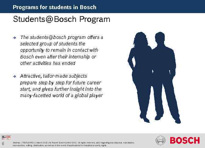 Programs for students in Bosch Students@Bosch Program è è 6 The students@bosch program offers