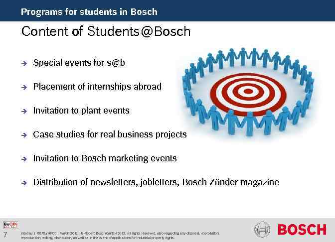 Programs for students in Bosch Content of Students@Bosch è è Placement of internships abroad