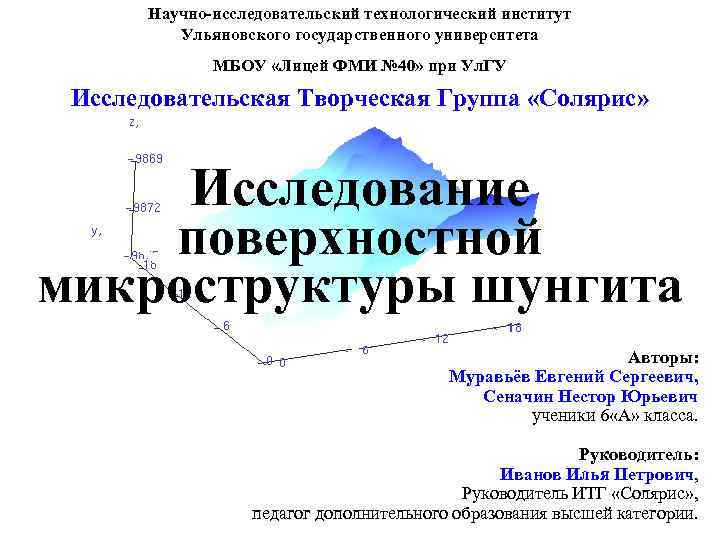 Научно-исследовательский технологический институт Ульяновского государственного университета МБОУ «Лицей ФМИ № 40» при Ул. ГУ