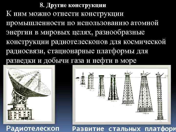 8. Другие конструкции К ним можно отнести конструкции промышленности по использованию атомной энергии в