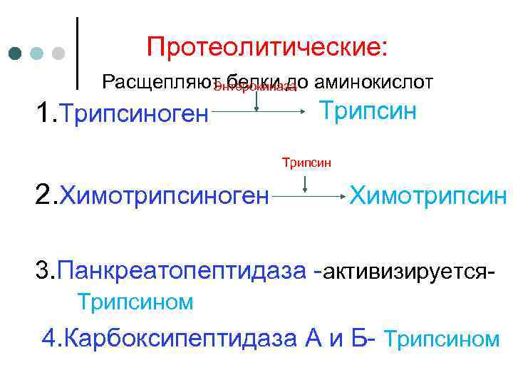    Протеолитические:  Расщепляют белки до аминокислот    Энтерокиназа 1.