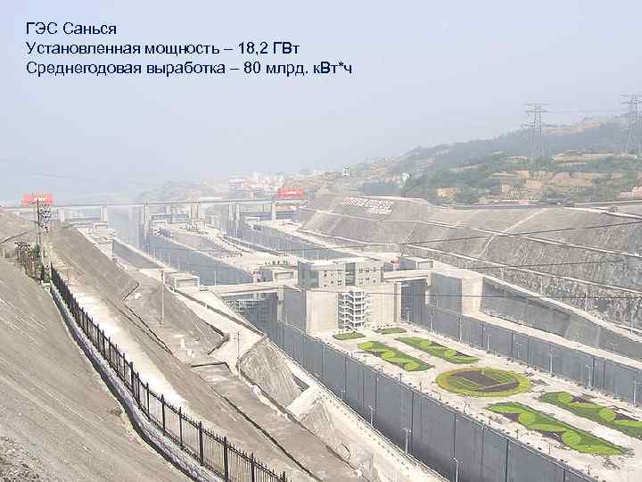 ГЭС Санься Установленная мощность – 18, 2 ГВт   Янцзы (6300 м) Среднегодовая