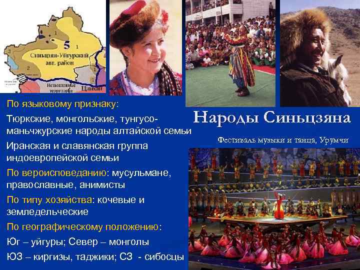 По языковому признаку:  Тюркские, монгольские, тунгусо-  Народы Синьцзяна маньчжурские народы алтайской семьи