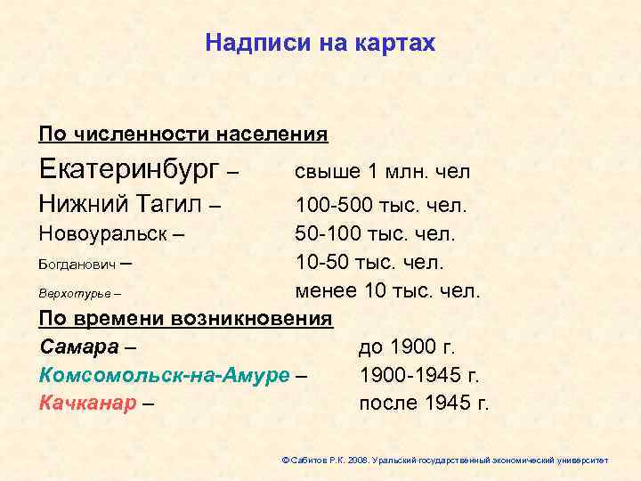    Надписи на картах  По численности населения Екатеринбург –  