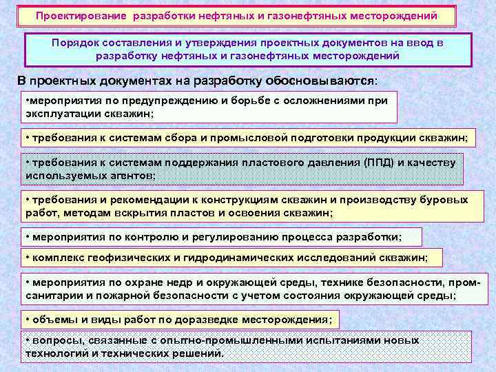  Проектирование разработки нефтяных и газонефтяных месторождений  Порядок составления и утверждения проектных документов