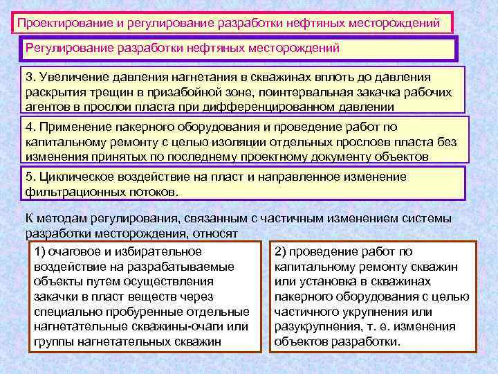 Проектирование и регулирование разработки нефтяных месторождений Регулирование разработки нефтяных месторождений  3. Увеличение давления