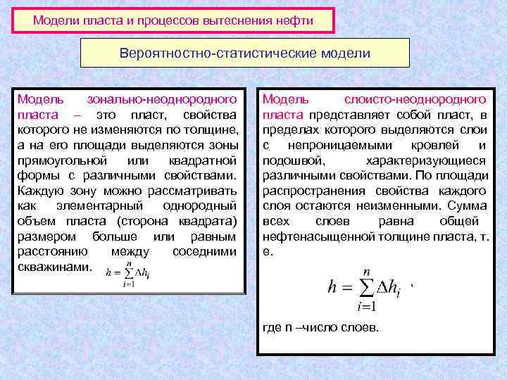  Модели пласта и процессов вытеснения нефти    Вероятностно-статистические модели  Модель