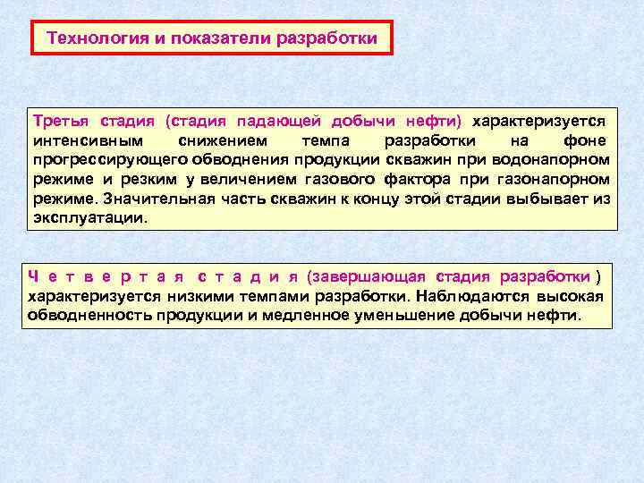  Технология и показатели разработки  Третья стадия (стадия падающей добычи нефти) характеризуется интенсивным