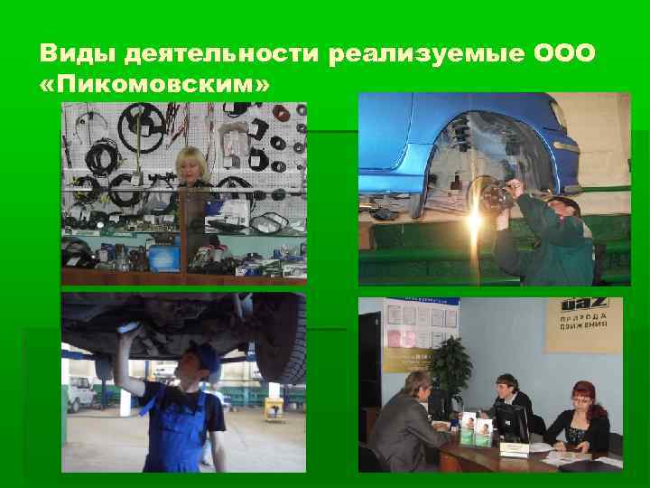 Виды деятельности реализуемые ООО «Пикомовским» 