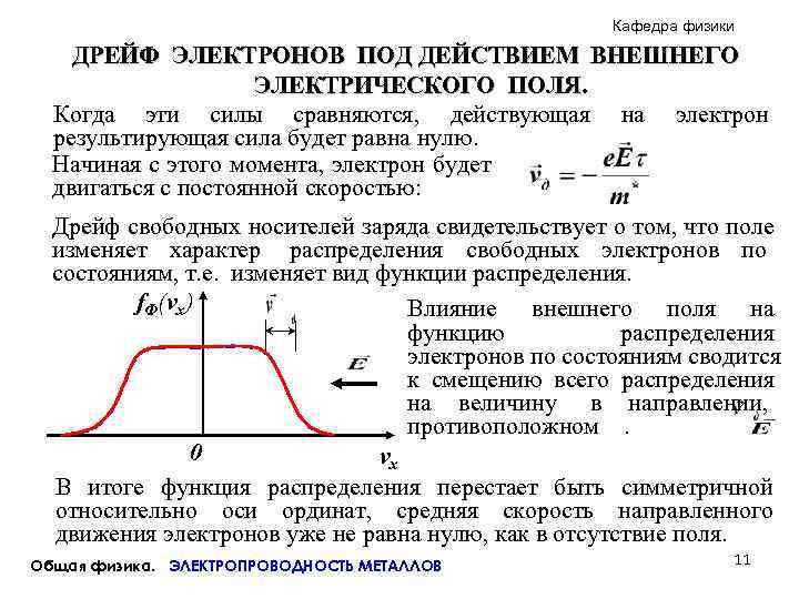      Кафедра физики ДРЕЙФ ЭЛЕКТРОНОВ ПОД ДЕЙСТВИЕМ ВНЕШНЕГО  