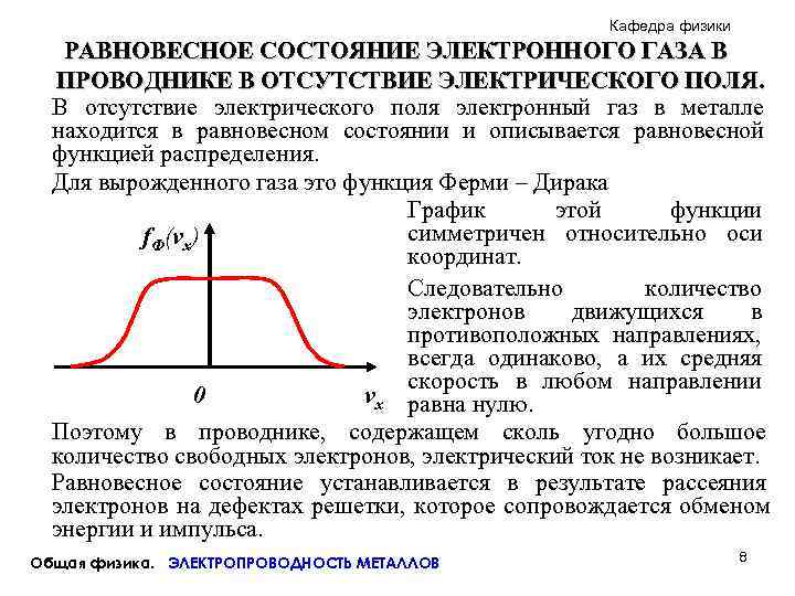      Кафедра физики  РАВНОВЕСНОЕ СОСТОЯНИЕ ЭЛЕКТРОННОГО ГАЗА В 