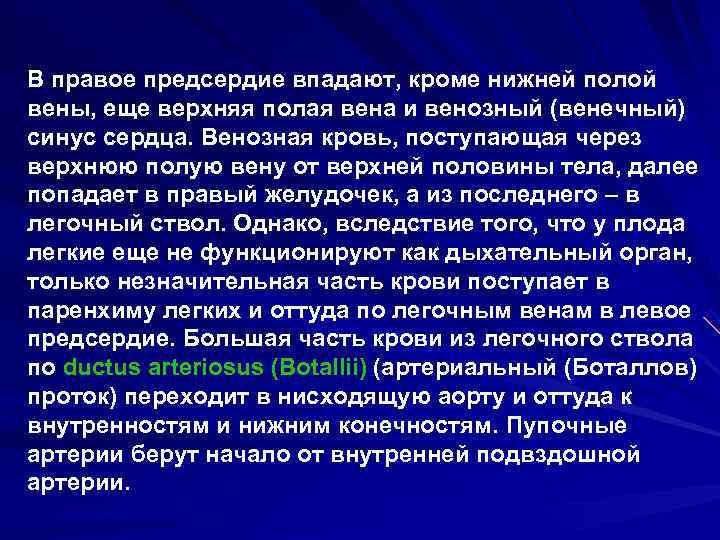 В правое предсердие впадают, кроме нижней полой вены, еще верхняя полая вена и венозный