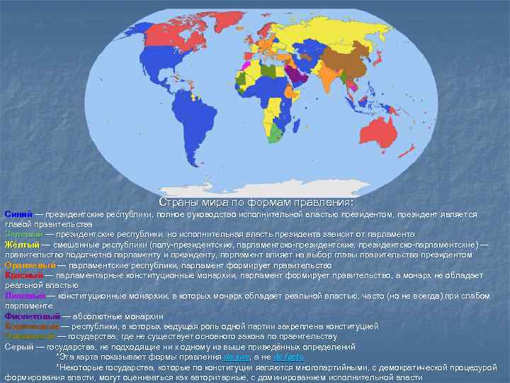       Страны мира по формам правления: Синий — президентские