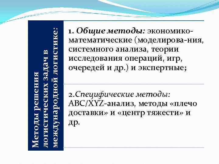       1. Общие методы: экономико  международной логистике: 