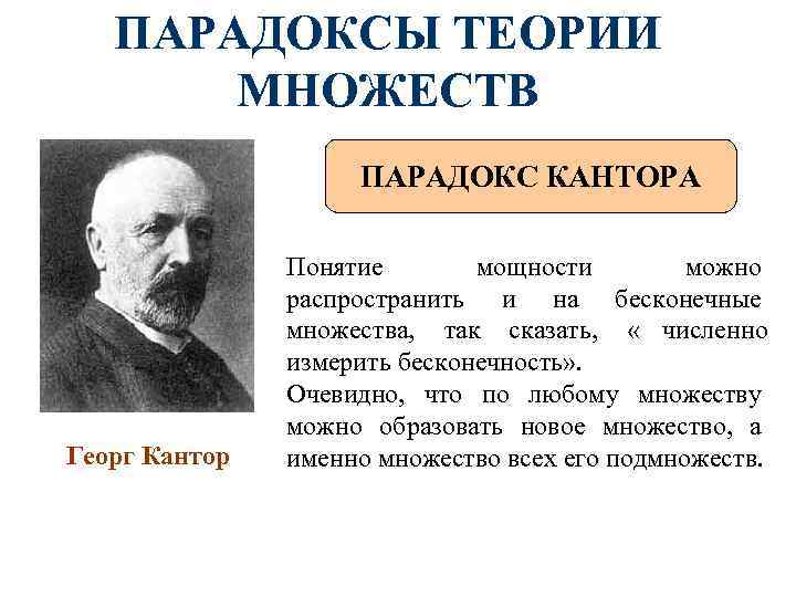 ПАРАДОКСЫ ТЕОРИИ МНОЖЕСТВ ПАРАДОКС КАНТОРА ПАРАДОКСЫ ТЕОРИИ МНОЖЕСТВ ПАРАДОКС КАНТОРА
