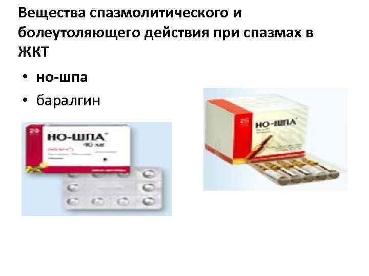 Вещества спазмолитического и болеутоляющего действия при спазмах в ЖКТ • но-шпа • баралгин 