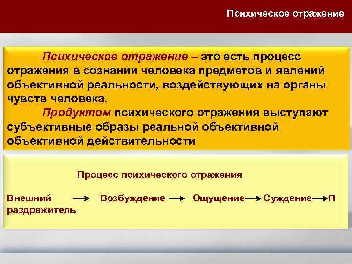        Психическое отражение – это есть процесс отражения