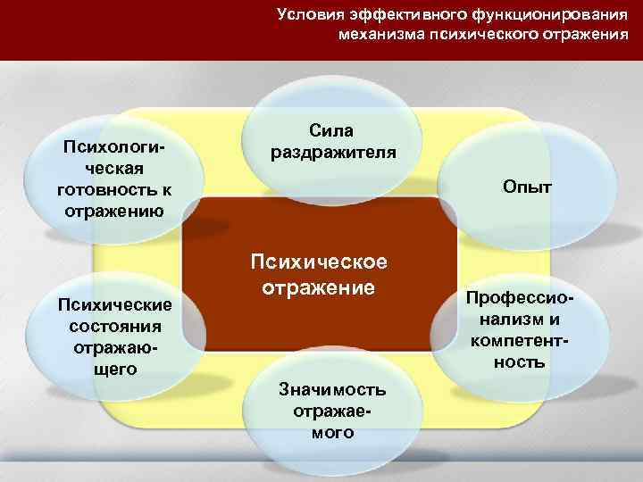    Условия эффективного функционирования    механизма психического отражения  