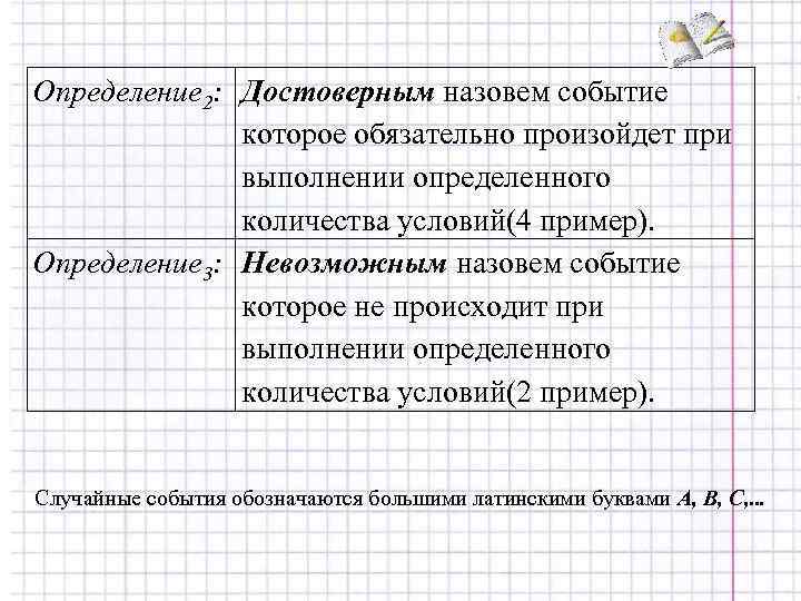 Определение 2: Достоверным назовем событие    которое обязательно произойдет при  