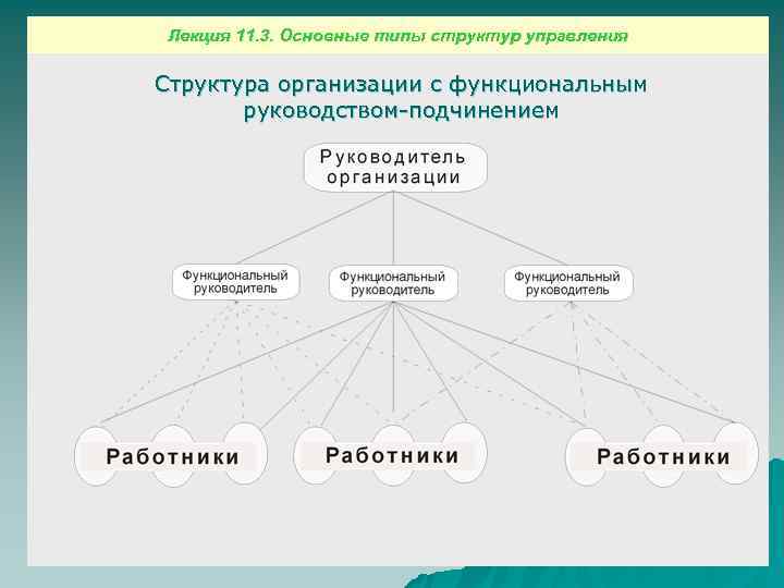  Лекция 11. 3. Основные типы структур управления Структура организации с функциональным  руководством-подчинением
