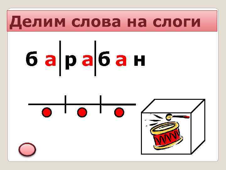 Делим слова на слоги  б а р аб а н 