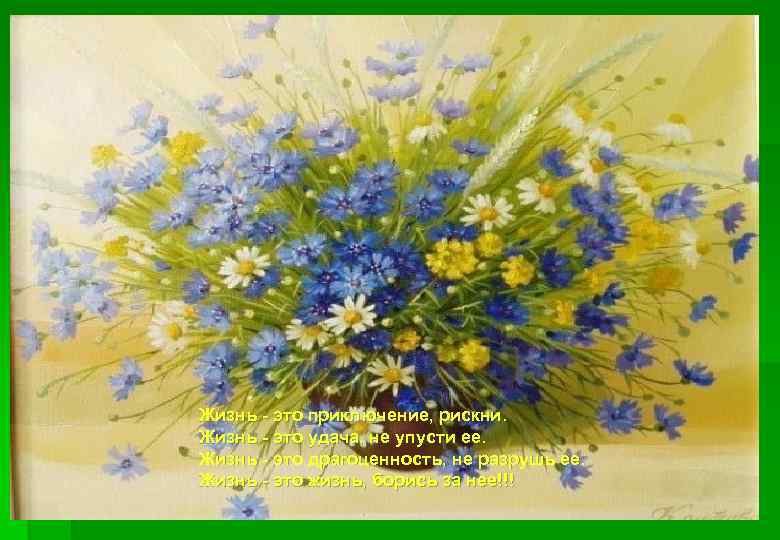 Жизнь - это приключение, рискни.  Жизнь - это удача, не упусти ее. 