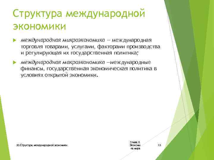 Структура международной экономики международная микроэкономика — международная торговля товарами, услугами, факторами производства и регулирующая