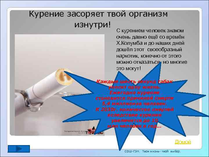   Курение засоряет твой организм    изнутри!    