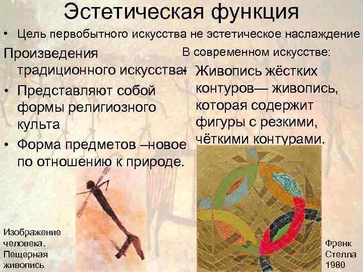    Эстетическая функция • Цель первобытного искусства не эстетическое наслаждение Произведения 