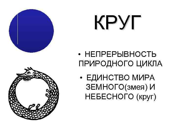   КРУГ • НЕПРЕРЫВНОСТЬ ПРИРОДНОГО ЦИКЛА • ЕДИНСТВО МИРА  ЗЕМНОГО(змея) И 