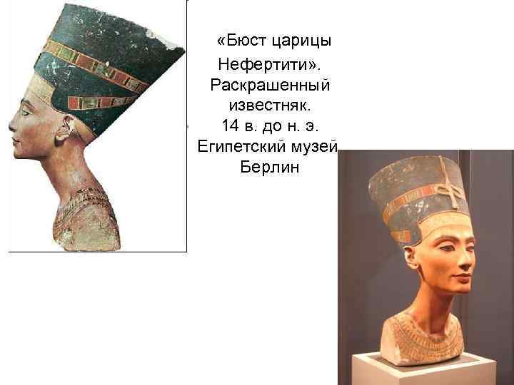   «Бюст царицы  Нефертити» .  Раскрашенный известняк. 14 в. до н.