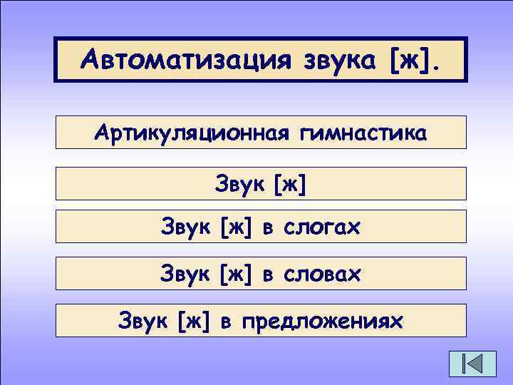 Автоматизация звука [ж].  Артикуляционная гимнастика  Звук [ж] в слогах  Звук [ж]