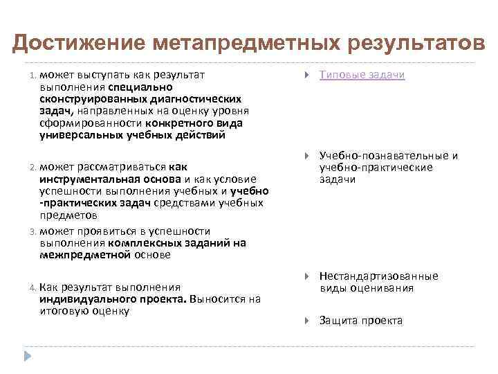 Достижение метапредметных результатов 1. может выступать как результат   Типовые задачи  выполнения