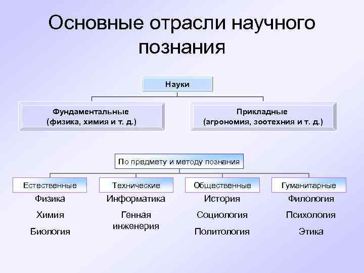  Основные отрасли научного   познания      Науки 